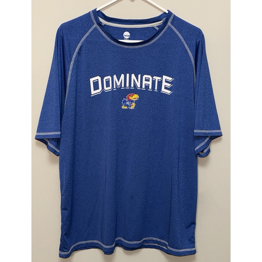 Kansas Jayhawks T-Shirt Men's 2XL XXL Blue "Dominate" With Logo Soft Blend Comfy